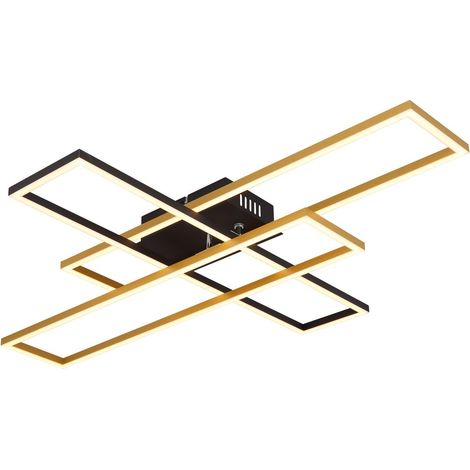 Plafonnier semi-encastré LED intégré 80 x 60 cm, noir mat, doré, 3 LED 3000 K