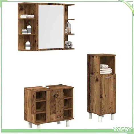 Ensemble de meubles salle de bain 3 pcs - FAF7291712446016 - Vieux bois - Bois d'ingénierie - Grand rangement (1/5)