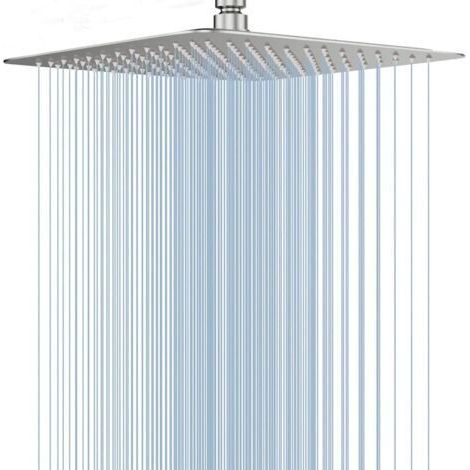 Tete de Douche Inox - Douche Economie d'Eau, Pommeau de Douche Carré 25CM, Tete de Douche Pluie Universelle Filetage 1/2 Pouce, Rotatif 360°, Facile à Installer et à Nettoyer (1/5)