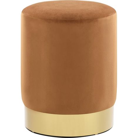 Tabouret bas design velours brun et metal doré Sinza (1/4)