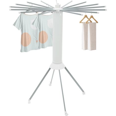 Four-Legged Clothes Drying Rack, Foldable and Portable Drying Rack with Wheels 16 Rails 40kg Capacity, Suitable for Indoor, Outdoor, Poolside, Camping, White