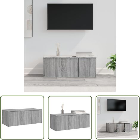 The Living Store Meuble TV Sonoma gris 80x34x30 cm Bois d'ingénierie - Meuble Tv - Meuble Téléviseur - Support Tv - Unité Tv - Meubles Salon (1/5)