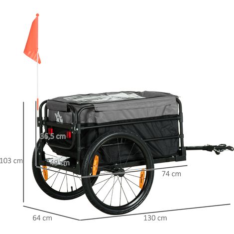 Remorque vélo et chariot 2-en-1 avec roues gonflables 20 pouces, charge 40 kg, 130 x 64 x 64/103 cm (1/5)