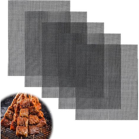 4 Pièces Grille Barbecue Decoupable, Tapis de Cuisson Anti-adhésifs, Filet Barbecue Tapis Réutilisables Grill Mesh Mat pour Griller la Viande, Les Légumes, Cuisson (1/5)