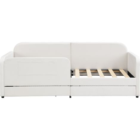 Letto bambino 90x200 cm in velluto bianco con struttura metallica, 2 cassetti e 3 tasche (1/5)