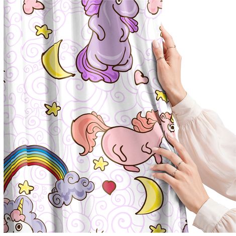 Rideau pour chambre de fille avec un galon rose à motif licorne 140x230 (1/5)