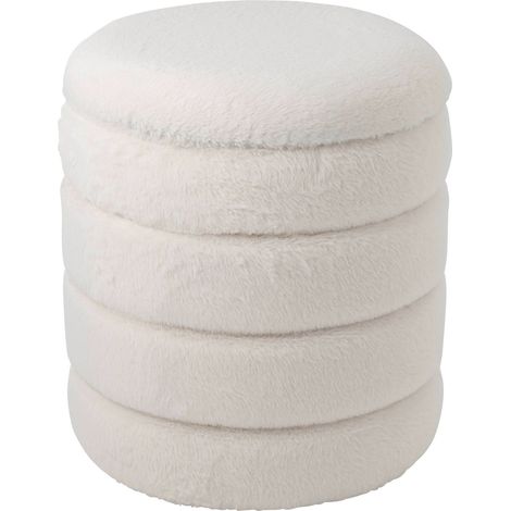 Pouf rond coffre blanc tout doux - Blanc (1/5)