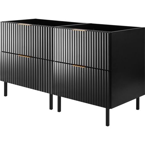 Mobile lavabo, Noir + maniglia dorata, 120 (2 x 60 cm) x 77 x 46 cm, senza piano di lavoro, piedi neri (1/5)