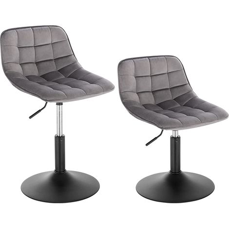 WOLTU Lot de 2 Tabouret de Bar Siège en Velours Chaise de Bar avec Dossier Tabouret Rotatif Moderne Hauteur Réglable, Gris Foncé (1/4)