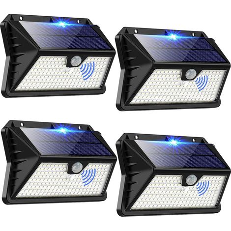 Lot de 4 appliques solaires avec détecteur de mouvement, 283 LED, 3 modes, étanches – pour jardin et garage (1/5)