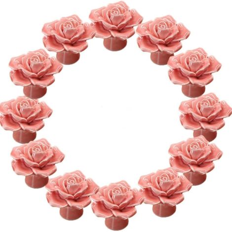 Tiradores de cerámica con forma de flor de rosa para puertas, cómodas, armarios de cocina y cajones. Juego de 12 tiradores. (1/5)