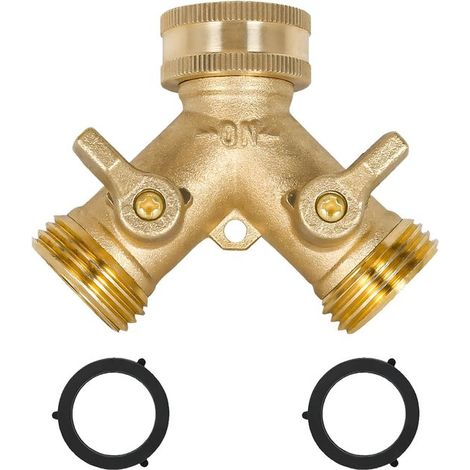 Distribuidor de agua de 2 vías – Pieza en Y de 3/4", latón, para lavadora, hogar, jardín, riego (1/5)