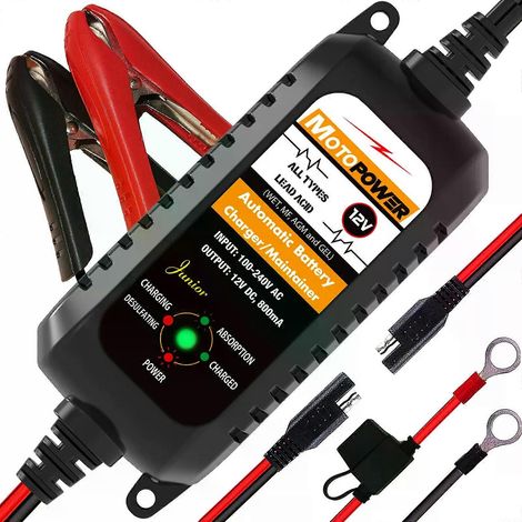 MOTOPOWER 12V 800mA Automatisches Smart-Auto-Motorrad-Batterieladegerät mit Erhaltungsfunktion - JXLGV (1/4)