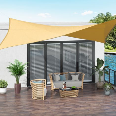 Voile d'ombrage rectangulaire 3x4 m en polyéthylène haute densité, protection anti-UV, couleur sable, livrée avec pochette de rangement (1/5)
