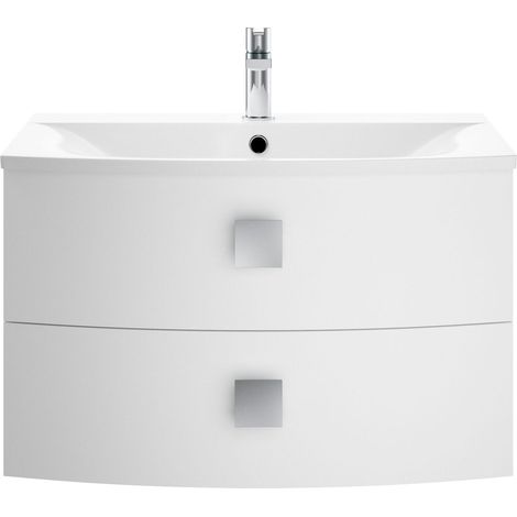 Gentleshaw Contemporary 2 Drawer Wall Hung Vanity Unit with Curved Basin, Moon White, 700mm