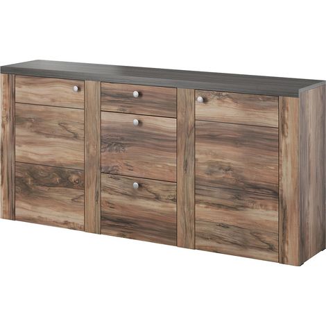 Buffet design 175cm pour salon couleur noyer et noir effet bois collection SANTIAGO. (1/5)