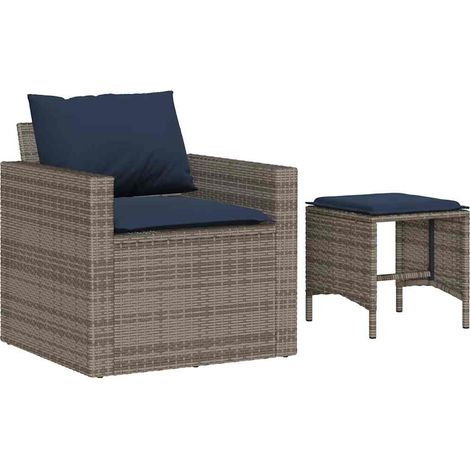 Set de sofás de jardín 4 pzas y cojines ratán sintético gris vidaXL (1/4)
