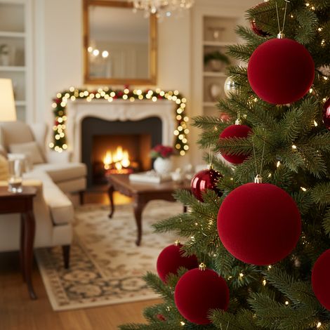 Pallina per albero di Natale in poliestere color bordeaux effetto vellutato -Confezione da 1 pezzo Ø 14 cm (1/4)