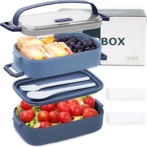 Bento Box 1600ML, 2 in 1 Boite Bento Plastique PP Lunch Box Boîte à Repas en Plastique pour Enfant Adulte, Bento Boîte à Déjeuner Anti-Fuite Écologique Hermétique Boîtes Bento (1/5)