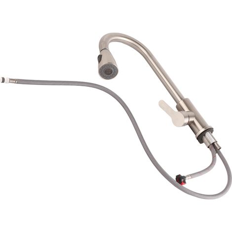 Robinet de cuisine inox flexible double sortie télescopique eau froide chaude arc haut poignée unique avec douchette extractible pour évier (1/5)