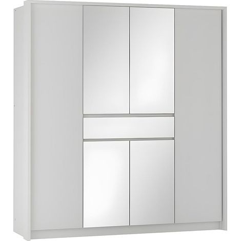 Armadio 6 ante e 1 cassetto con specchio L200 cm Bianco - ZADIA