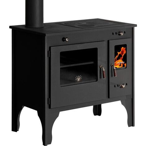 Prometey – Cuisinière à bois 7 kW – Efficacité 83,63 % – Classe A+ – Pour 30-80 m² – Dimensions 81x46x76 cm – Four 40x40x26 cm (1/5)