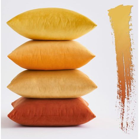 Coussin Canapé 45x45 cm Orange Lot de 4 Velours (1/5)