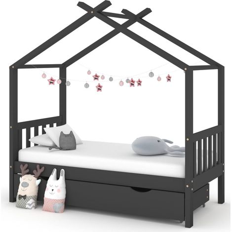 Lit adulte Cadre de lit Facile à monter pour Adultes, Adolescents, Enfants enfant avec tiroir gris foncé pin massif 80x160 cm BNDET8743492 (1/5)