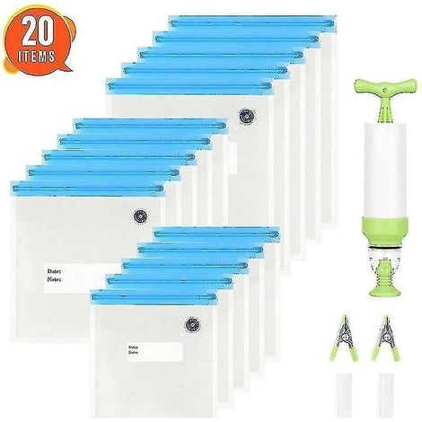 Sous Vide Bags 15 Reusable Vacuum Food Storage Bags For Anova And Joule Cookers - 3 Sizes Sous Vide Bag Kit With Pump - 3 Sealing Clips For Food Stora (1/5)