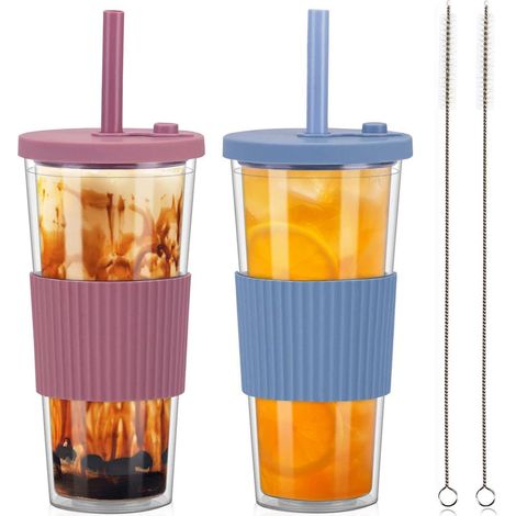 Bubble Tea Becher 2er Set 730ml Doppelwandig Isoliert mit Strohhalm (1/5)