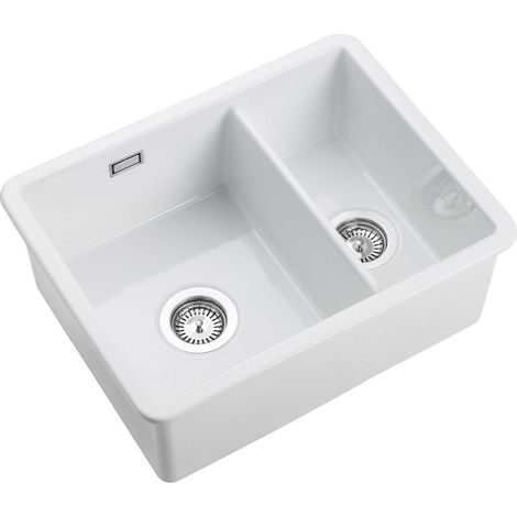 Rangemaster Rustique Kitchen Sink 1.5 Bowl Left Hand Ceramic White FREE Waste