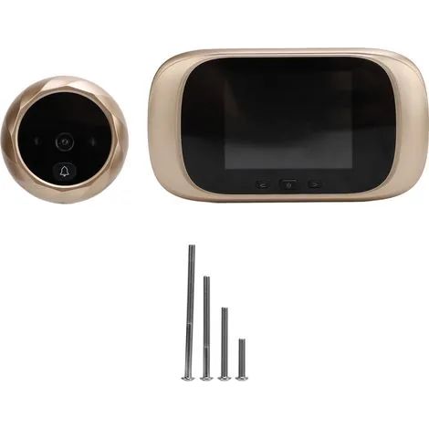 Sonnette vidéo intelligente avec judas, écran LCD 2,8 pouces et vision nocturne infrarouge pour la sécurité de votre domicile (couleur or). (1/3)