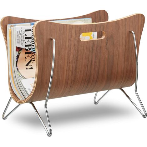 Porte-magazines en bois porte-revues support pour journaux poignée design rétro moderne HxlxP: 30 x 37 x 25 cm, marron (1/5)