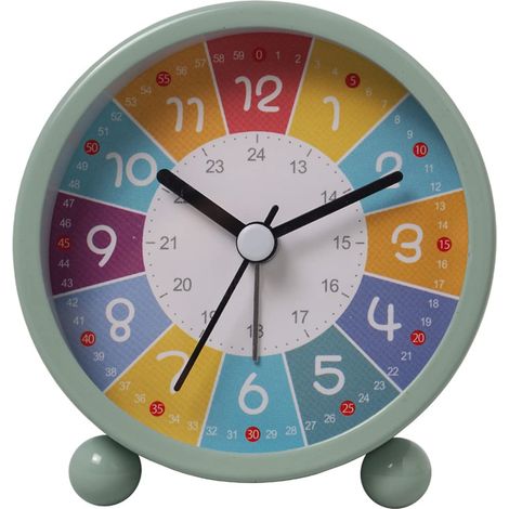 Réveil analogique pour enfant - Sans tic-tac - Réveil éducatif - Horloge à quartz - Avec alarme puissante - Réveil à piles - Pour garçons et filles - Vert (1/5)