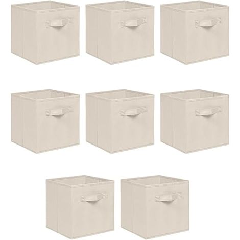 Foldable Storage Boxes,Non-Woven Fabric Storage Box Set,Storage Drawers for Cube Storage Unit,26.5x26.5x28 cm (Beige, Set of 8)