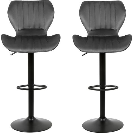 Tabourets de Bar, Lot de 2 chaises Haute, Siège pour Cuisine, avec Structure métal, revêtement Velours, Repose-Pieds, Hauteur réglable, Facile à Assembler - gris foncé (1/5)