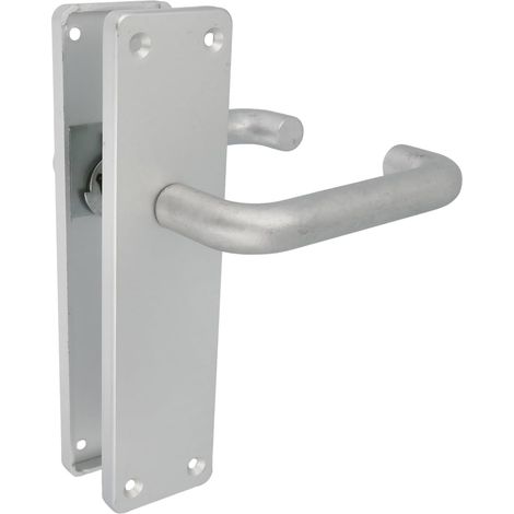 Poignée de porte avec plaque : Poignée pour portes intérieures ou extérieures : Matière : Aluminium anodisé : Couleur : Argent : Taille : 222x55x10mm (1/5)