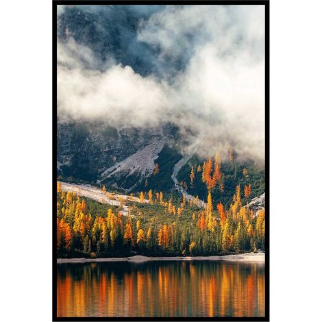 Affiche encadrée paysage lac de montagne et forêt d’automne