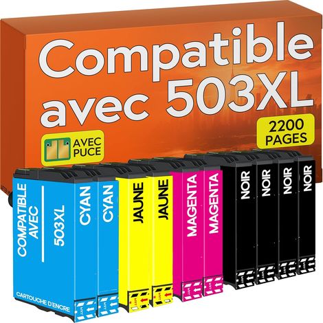 Cartouches d'encre compatibles avec Epson 503XL 503 XL pour XP-5200, XP-5205, WF-2960, WF-2965 (Multipack 503 de 10) (1/5)