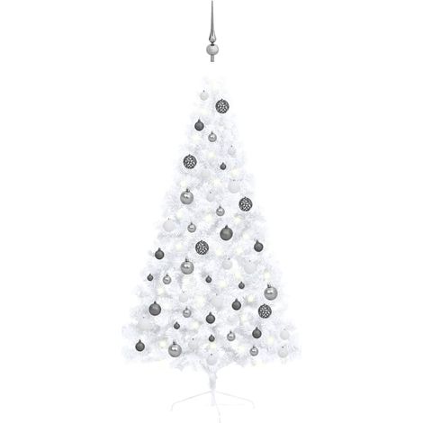 Künstlicher Halb-Weihnachtsbaum Beleuchtung Kugeln Weiß 150 cm (1/5)