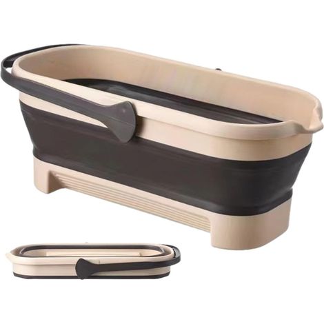 Évier pliant long 46,5x21x19,5 cm avec poignée de transport et bec verseur, fût pliable couleur cappuccino, adapté au nettoyage et au lavage des mains (1/5)