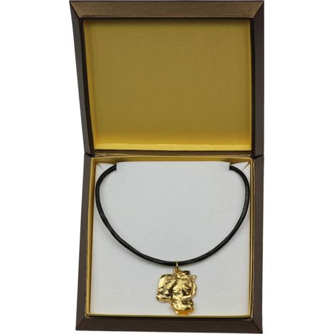 Cane argentino, Dogo Argentino - una collana con ciondolo a forma di cane in confezione regalo, un ciondolo placcato oro per gli amanti dei cani, un gioiello di grande effetto firmato Art-Dog. (1/5)