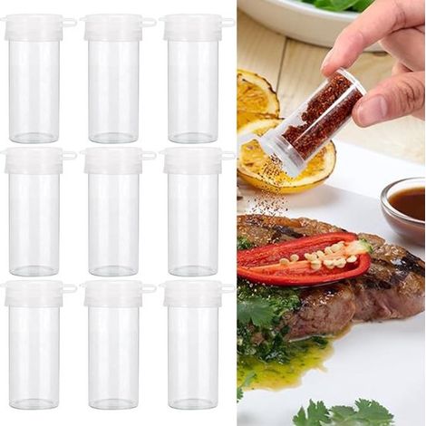 Paquete de 10 mini tarros de plástico para especias,Mini salero portátil con tapa,Tarros para especias para el hogar y para acampar (1/5)