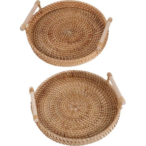 Lot de 2 Plateaux de Toilette avec poignée, Organisateur de comptoir de Salle de Bain en rotin 24,6 cm/22,9 cm pour Parfum, Porte-Savon et Bijoux, Plateau décoratif pour Table Basse, Petit'-'- (1/5)
