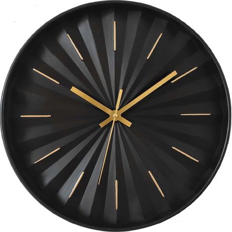 Horloge murale, horloge de cuisine sans chiffres, noire et dorée, à piles, diamètre 30,5 cm