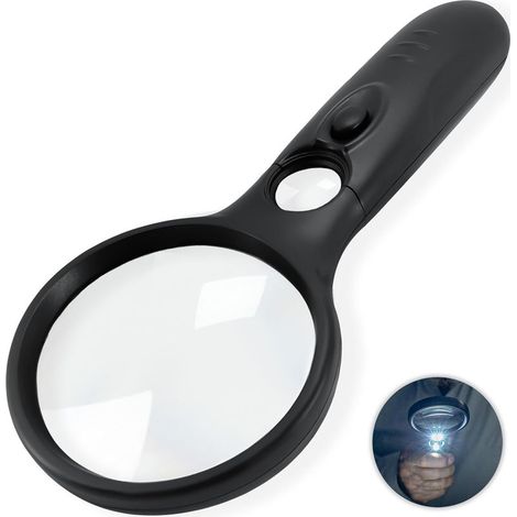 Loupe éclairée 3x/45x pour la lecture de petits caractères, de cartes, de pièces de monnaie et de bijoux - Loupe LED pour seniors pour un travail de près