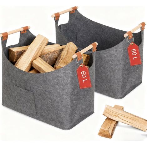 2 X Panier à Jouets 60 Litres en Feutre Pliable -50x32x40 cm-Tout pour Salon et Chambre - Stockage Bois de Chauffage, Journaux, Couvertures (1/5)