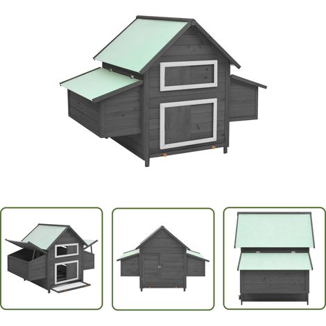The Living Store Poulailler Gris et blanc 150x96x110 cm Bois de sapin massif - Poulailler - Poules - Coop - Abri Poulet - Maison Poule (1/5)