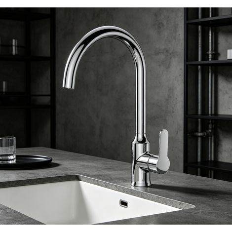 DUSCHPARADIES Küchenarmatur 360°drehbar Zink Messingkern KTW-geprüft Hochbogen Spültischarmatur Wasserhahn Hochdruck Chrom