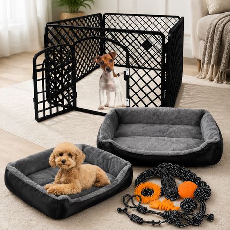 Set iniziale per cani di taglia grande (3 pezzi) - Confezione di giocattoli da 10 pezzi, cuccia per animali domestici 60x45 cm e recinto in ABS 90x90 cm (1/5)
